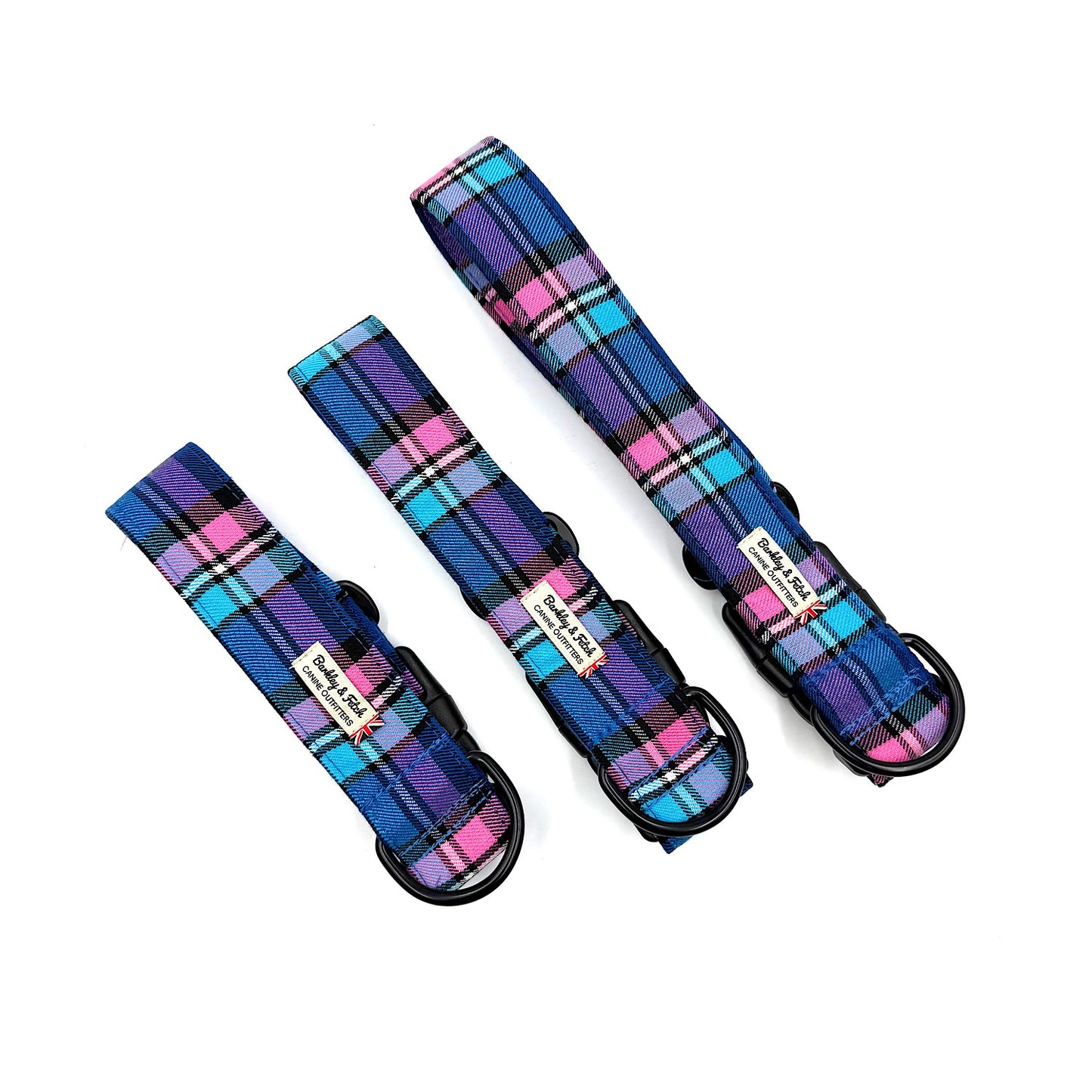 Pink/Blue Check Wide Dog Collar
