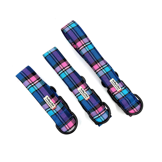 Pink/Blue Check Wide Dog Collar
