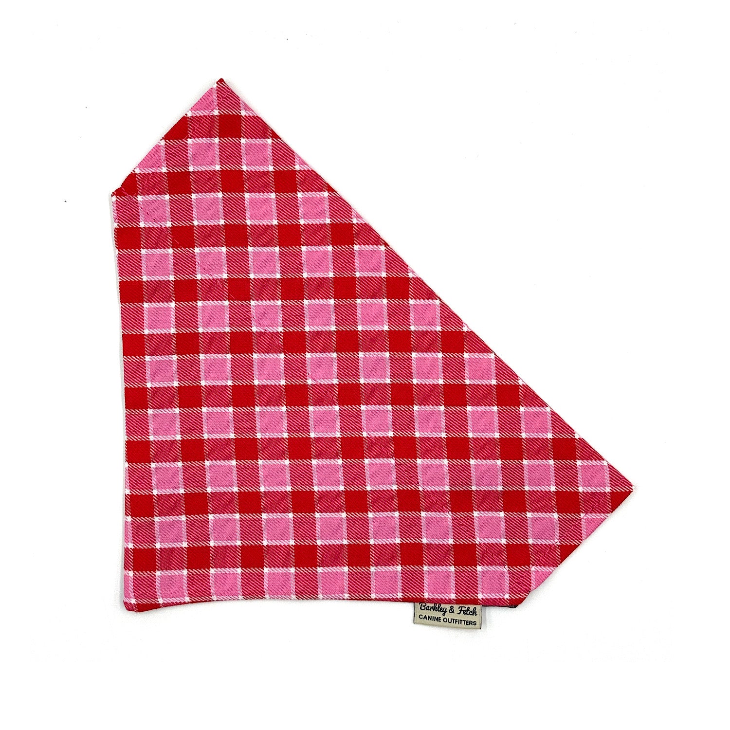 Red and pink plaid bandana on a white background