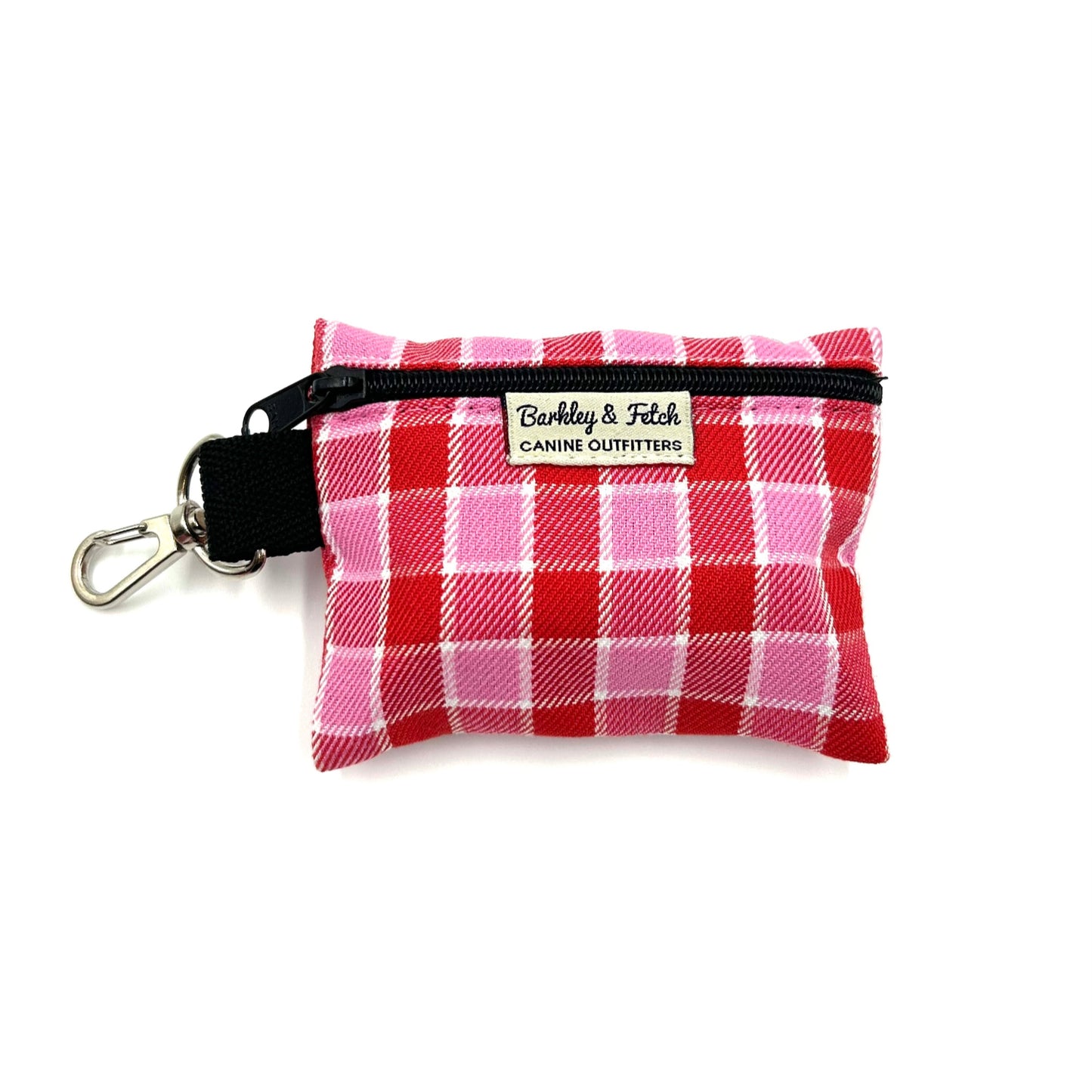 Pink Red Tartan Poo Bag Holder