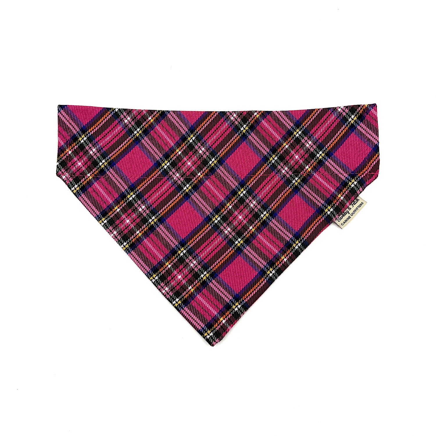 Plaid bandana with pink and red pattern on a white background