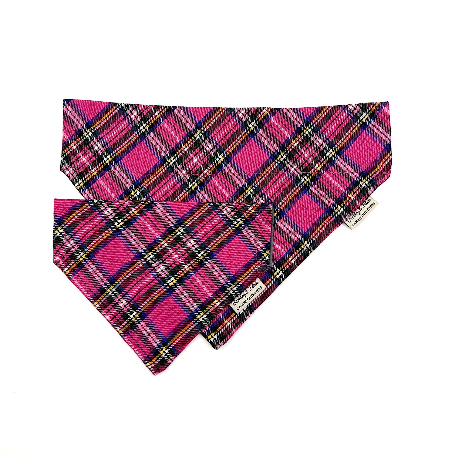 Pink plaid bandana on a white background