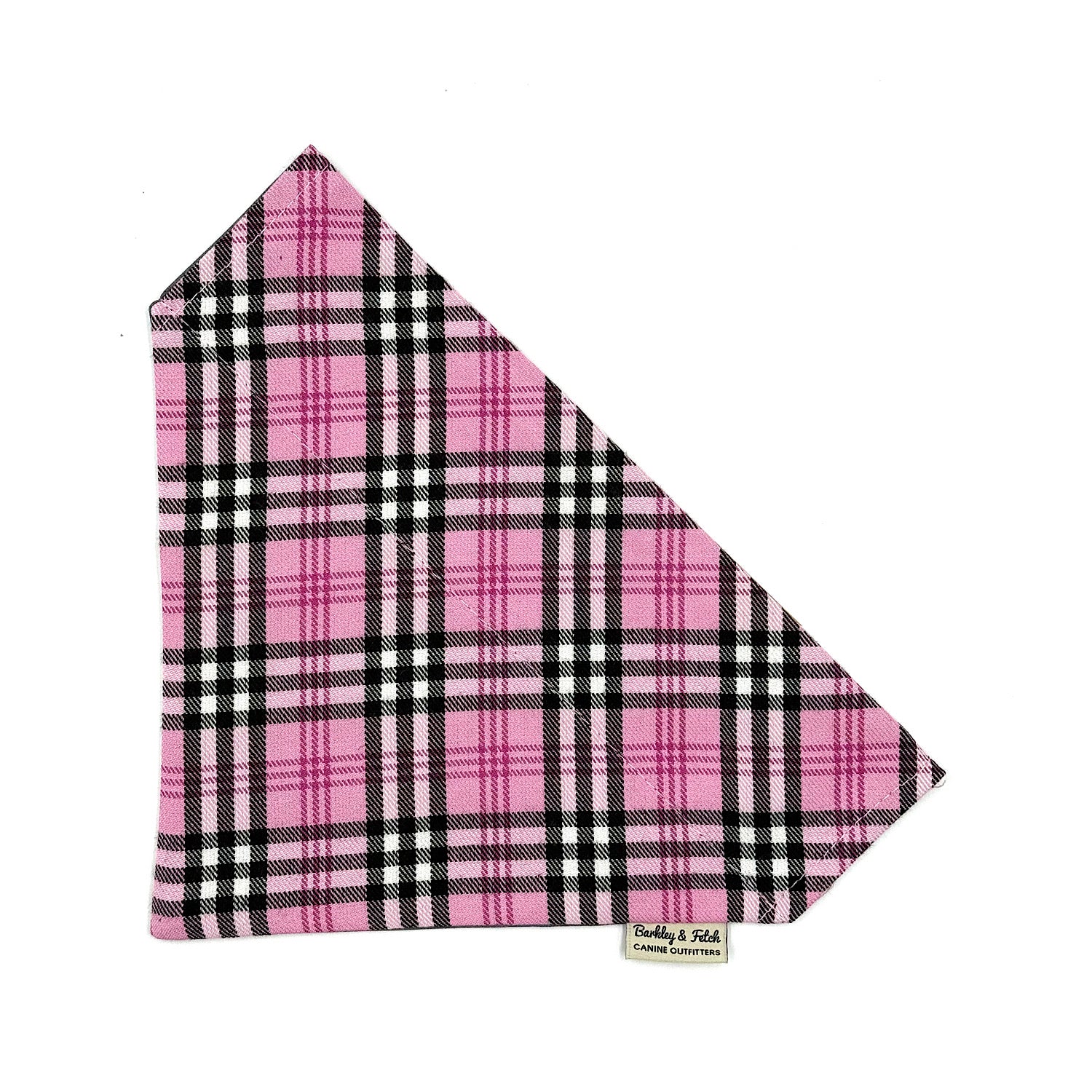 Pink and black plaid bandana on a white background