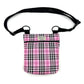 Pink plaid pouch with black strap on a white background handmade by Barkley and Fetch UK
