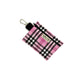 Pink and black plaid pouch with a key ring on a white background