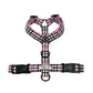 Pink and black checkered dog harness on a white background handmade by Barkley and fetch UK