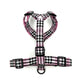 Plaid dog harness with pink and black pattern on a white background handmade by Barkley and fetch UK