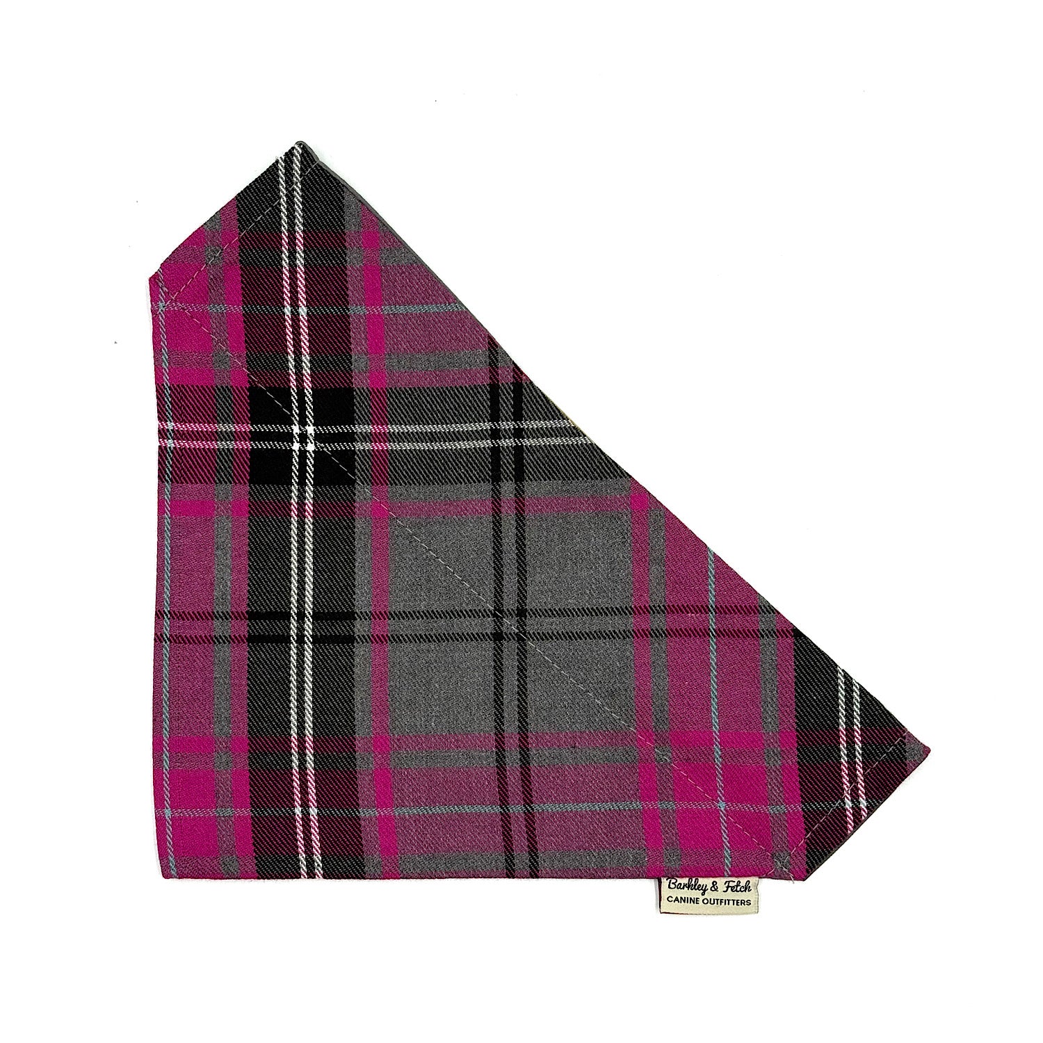 Plaid fabric with pink and gray pattern on a white background