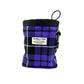 Purple plaid pet treat pouch with a visible brand label on a white background