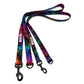Colorful galaxy-patterned dog leash on a white background