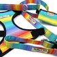 Colorful dog harness, leash, and collar set with 'Barkley & Fetch' branding on a white background.