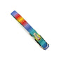 Multicoloured dog collar with a brand label on a white background