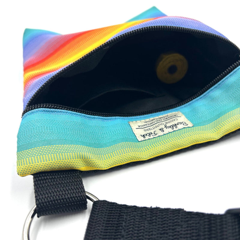 Colorful pouch with a strap on a white background