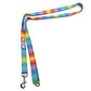 Multicolored striped dog leash on a white background