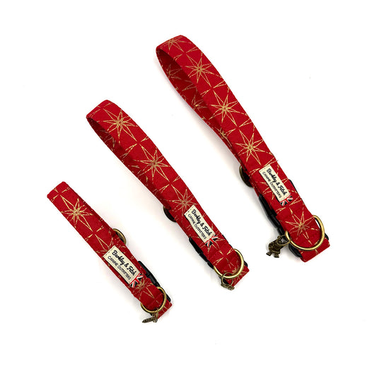 Red and Gold Star Print Christmas Dog Collar