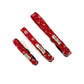 three red christmas dog collars with white snowflake pattern on a white background handmade by barkley and fetch uk