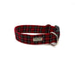 Red plaid dog collar with a metal ring on a white background handmade by Barkley and Fetch UK