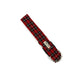 Red and black plaid dog collar with metal buckle on a white background handmade by Barkley and Fetch UK