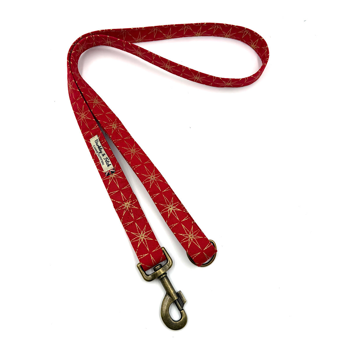 Red and Gold Star Print Christmas Dog Lead