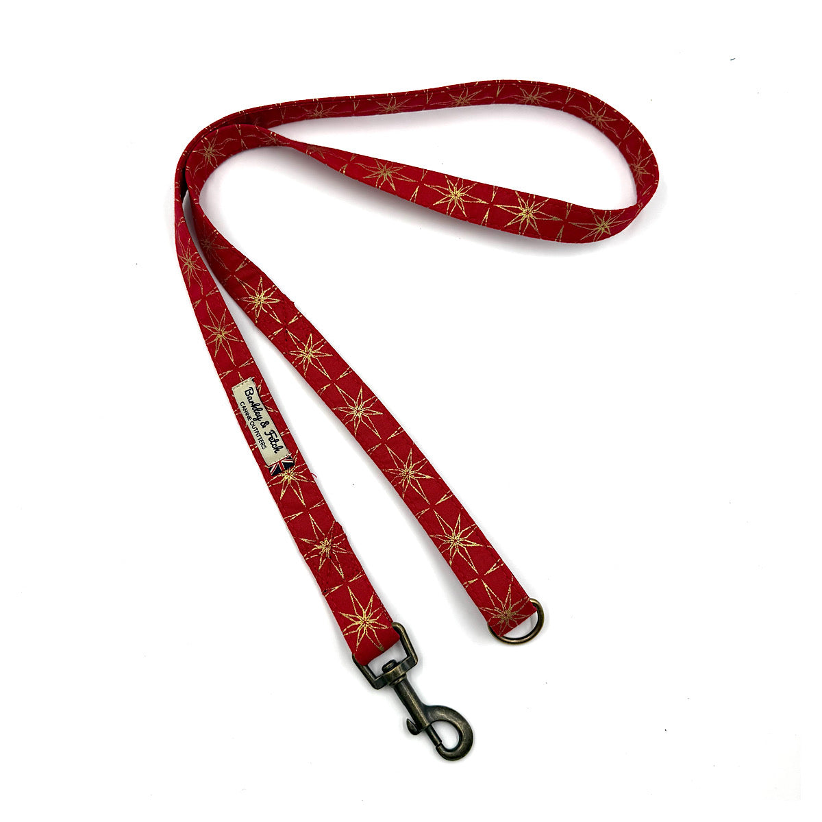 Red and Gold Star Print Christmas Dog Lead