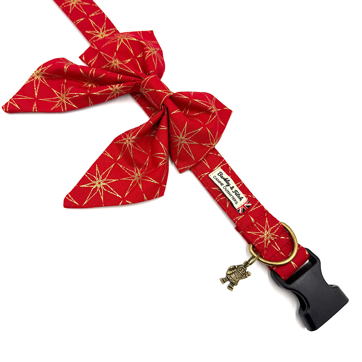 Red and Gold Star Print Christmas Dog Sailor Bow