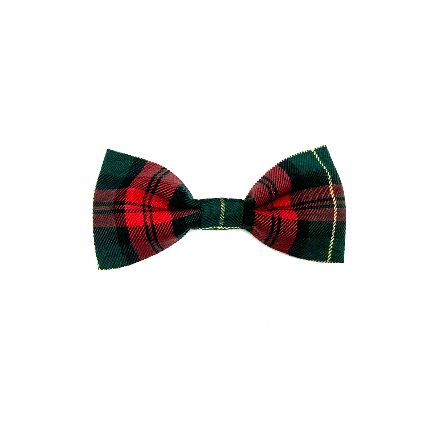 A red and green tartan pattern dog bow tie.