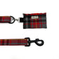 Red and gray plaid dog leash and collar set on a white background handmade by Barkley And Fetch