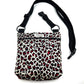 Crossbody bag with leopard print pattern on a white background handmade by Barkley and Fetch UK
