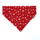 Red bandana with white snowflake pattern on a white background handmade in uk by Barkley and Fetch