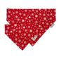 Red bandana with white snowflake pattern on a white background handmade in uk by Barkley and Fetch