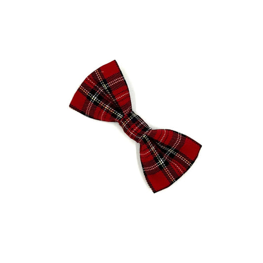 Red plaid bow tie on a white background