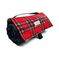 Red plaid blanket with black border on a white background British handmade by Barkley and Fetch