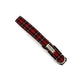 Red and black plaid dog collar on a white background handmade by barkley and fetch uk