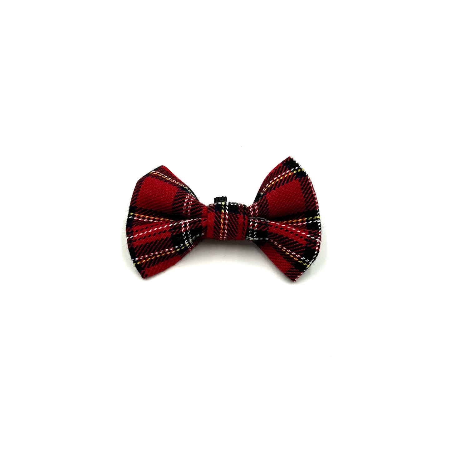 Red and black plaid bow tie on a white background handmade by Barkley And Fetch