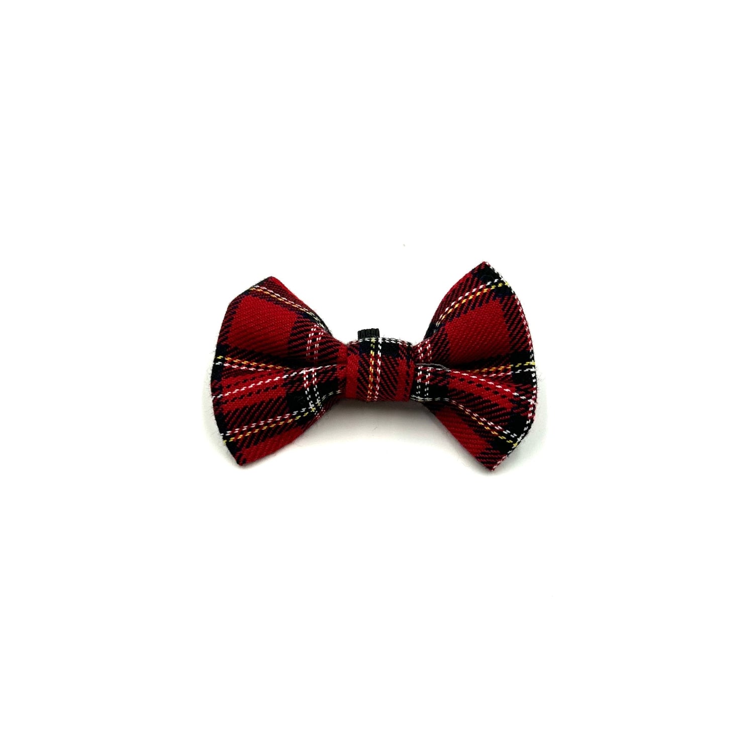 Red and black plaid bow tie on a white background handmade by Barkley And Fetch