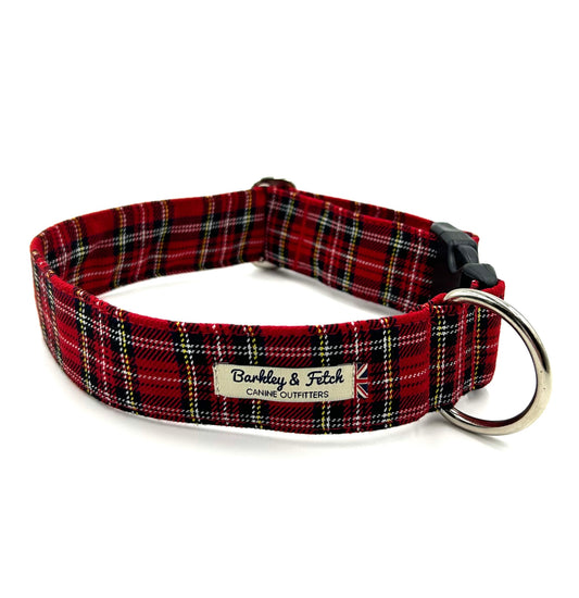 Red Tartan Wide Dog Collar