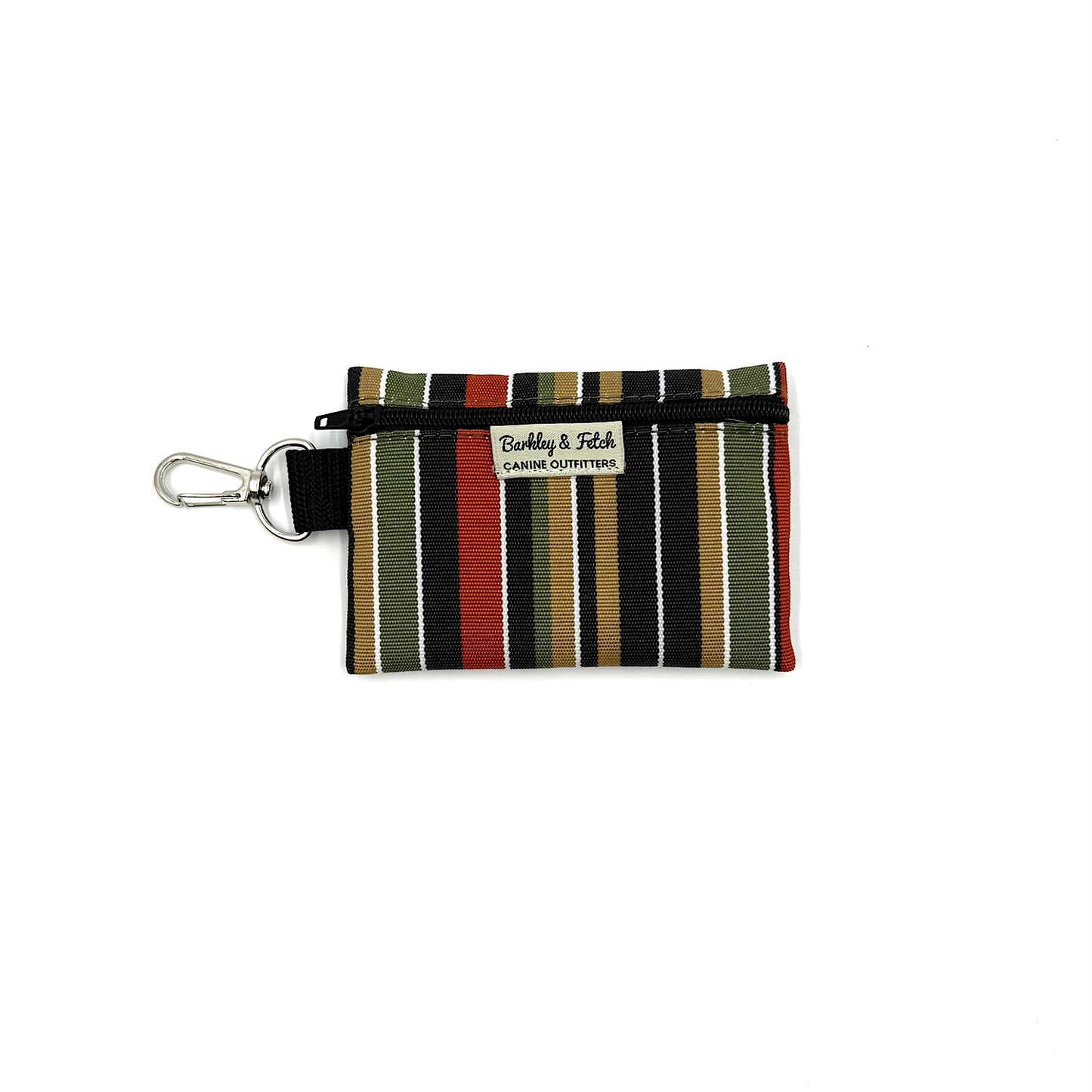 Striped pouch with a key ring on a white background