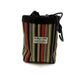 Striped pouch with drawstring and visible brand label on a white background
