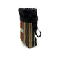 Striped pouch with carabiner on a white background