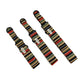 Three striped watch straps on a white background
