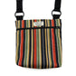 Striped bag with a visible brand label on a white background