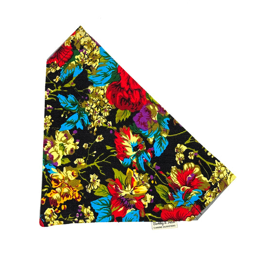 Colorful floral patterned fabric on a white background