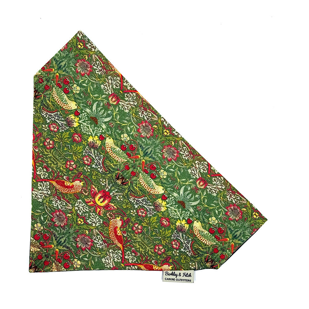 Sage Green Strawberry Thief Print Dog Bandana