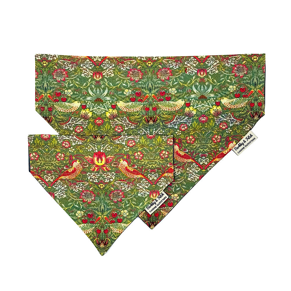 Sage Green Strawberry Thief Print Dog Bandana