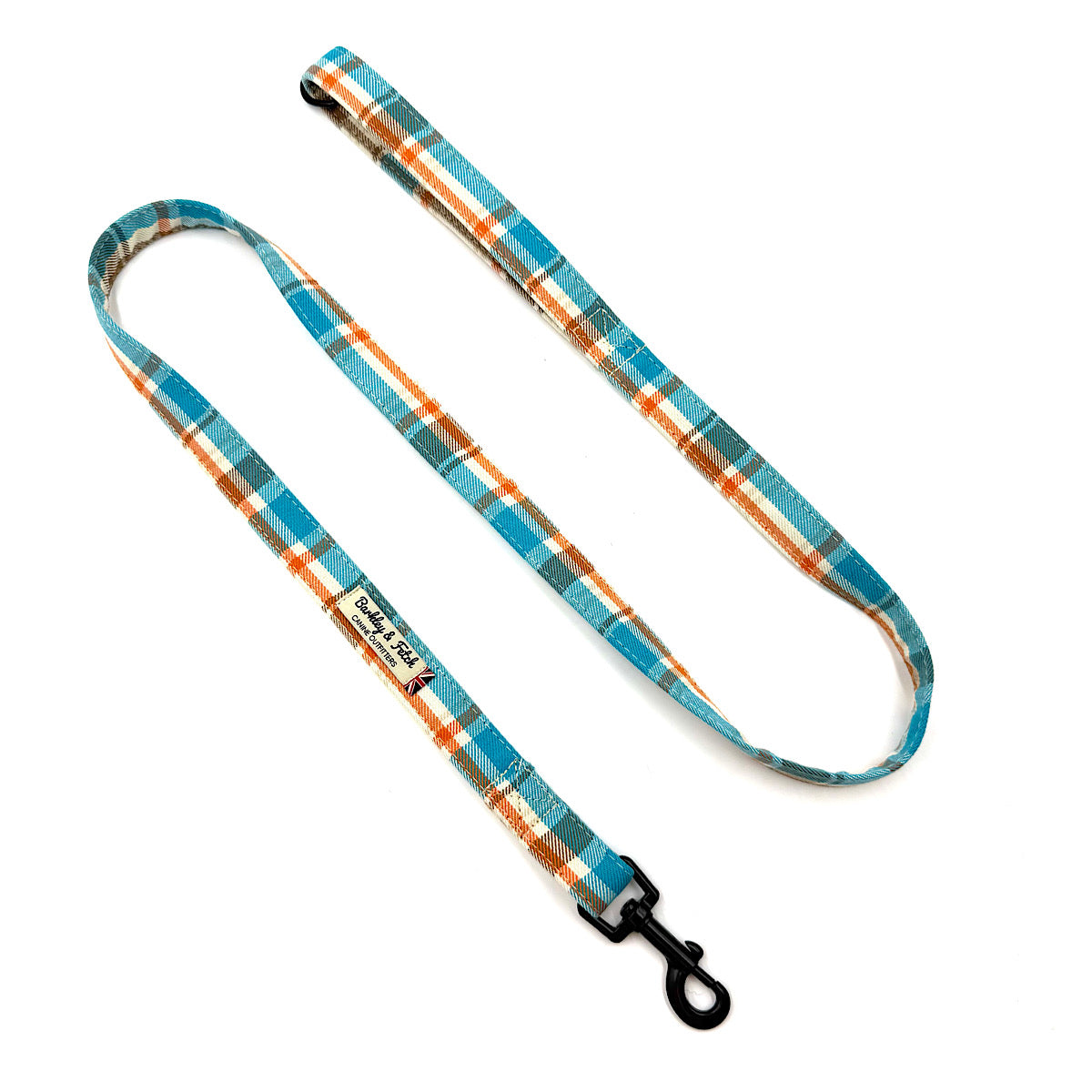 Plaid patterned dog leash on a white background handmade in Uk by Barkley and Fetch