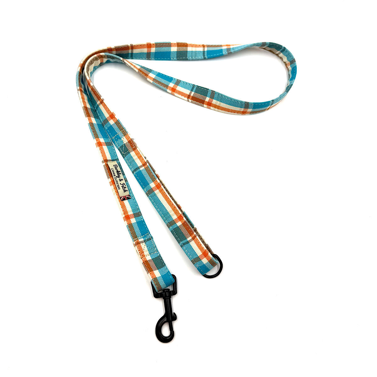 Plaid dog leash with a clip on a white background handmade in Uk by Barkley and Fetch