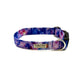 Dog collar with a colorful galaxy pattern on a white background