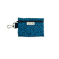 A teal leopard print poo bag holder with a clip and secure zip fastening, against a white background.