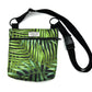 Green leaf-patterned bag with a black strap on a white background handmade by barkley and fetch uk