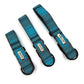 Three blue plaid dog collars with visible brand labels on a white background